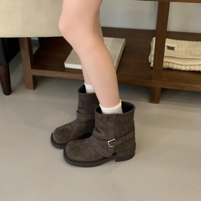 Fashion Metal Buckle Decoration Design Ankle Boots Women High Quality Retro Faux Suede Boots Comfortable Non-Slip Platform Boots