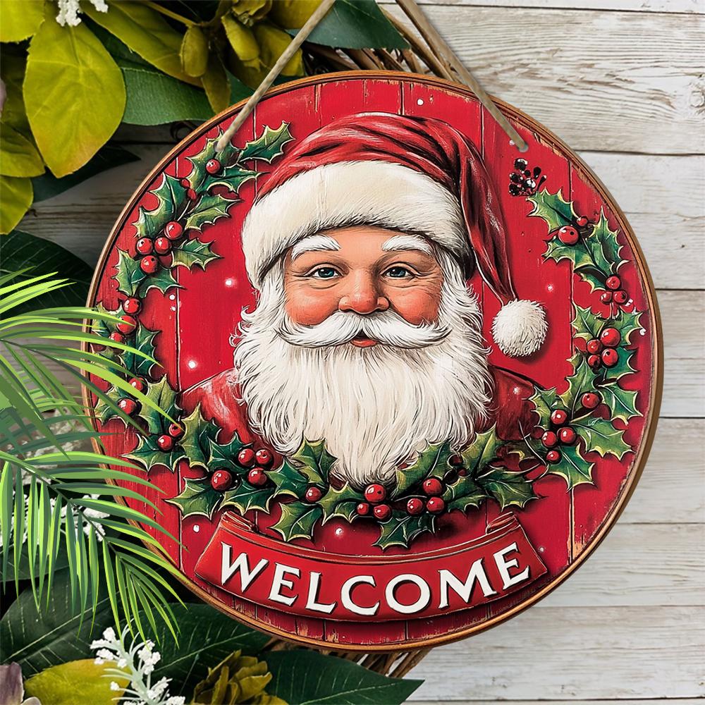 Christmas Decoration Sign,indoor Hanging decorations,2D Flat Wooden Products with Santa Claus pattern,Christmas Gifts for Friends and Family
