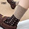 Women's Retro Polka Dot Mid-Calf Cashmere Socks - Warm & Thickened for Autumn/Winter