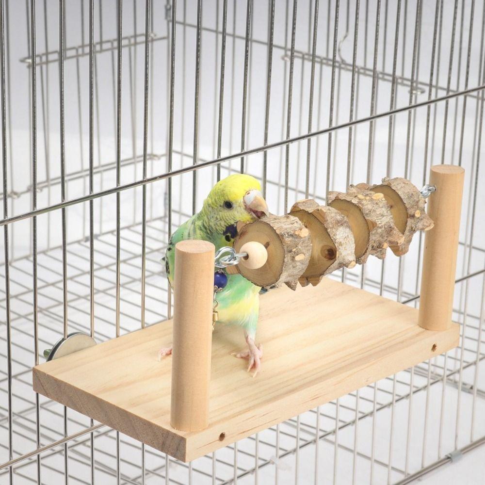 Natural Wooden Parrot Perch Stand Bite-resistance Bird Teeth Chew Toy Sun Birds