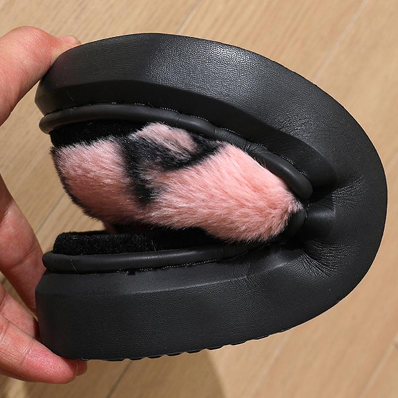 Fashion Fashion Faux Fur Cotton Slippers Women Autumn Winter Letter Print Platform Plush Slides Woman Non-Slip Warm Slipper Female