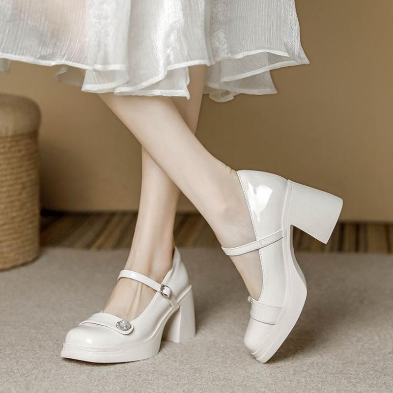 Fashion Ladies Pumps Platform High Heel Square Toe Women's Mary Jane Shoes Spring and Autumn Korean Style On Offer Chic Elegant Footwear