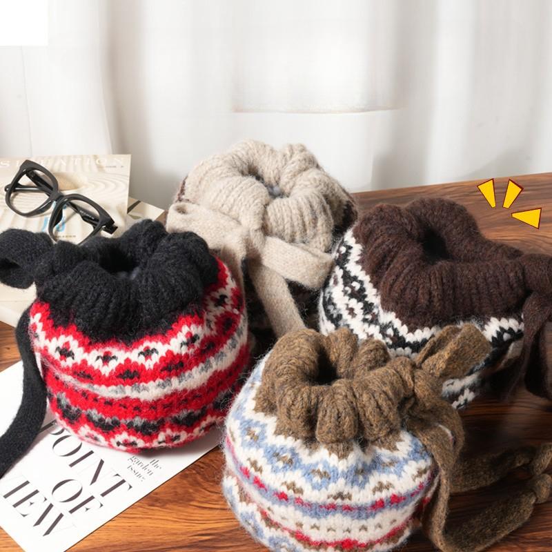 Fel Island Style Knitted Hat, Women, Winter, Balaclava Hat, Bag Dual-use, Warm, Plush Pile Yarn Hat