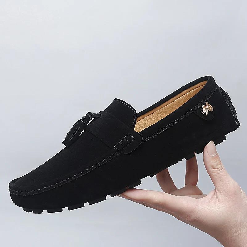 Fashion New Style Men Business Loafers Suede Leather Slip On Flats Handmade Casual Shoes Formal Wedding Driving Shoes Breath Moccasins