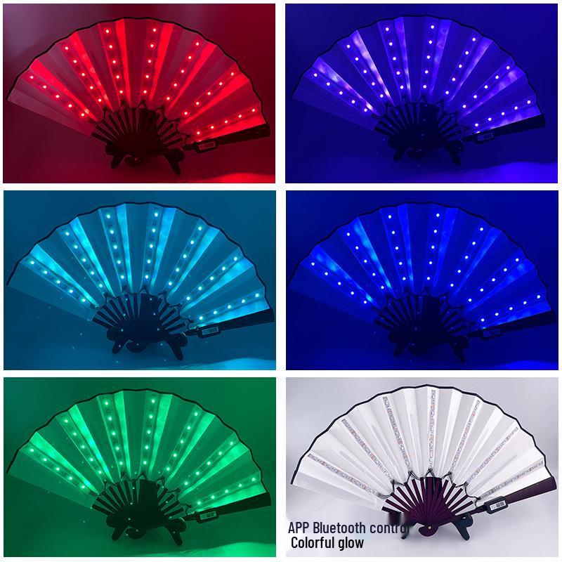 LED Luminous Lace Rose Folding Dance Fan - Chinese Style Wedding Accessory