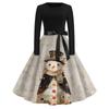 Women's Casual Fashion Round Neck Long Sleeve Christmas Printed Party Vintage Long Dresses