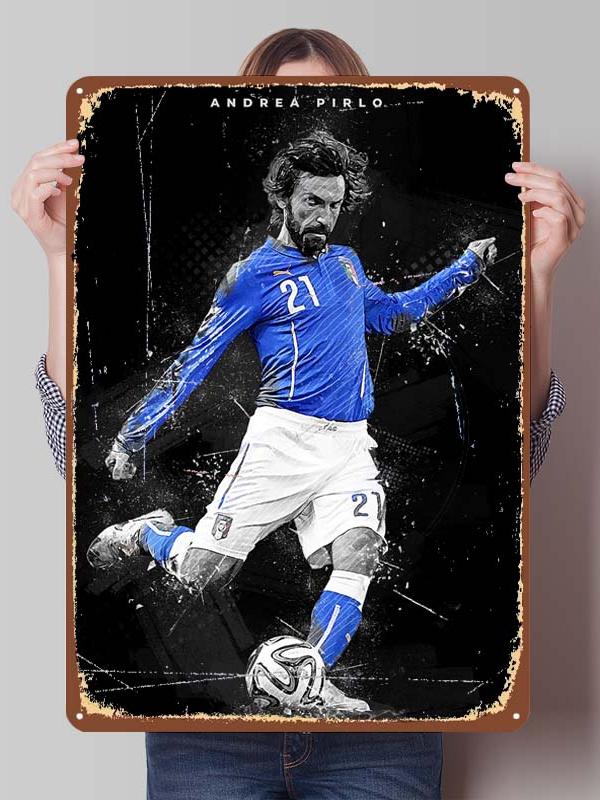 Andrea Pirlo Football Player Metal Posters Wall Art of Murals Custom Made Metal Tin Sign Plaque for Wall Decoration Retro Decor