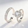 Light Luxury Floral-patterned Couple Ring Set with a Central Diamond Double-layer Diamond-studded Couple Rings for Men and Women