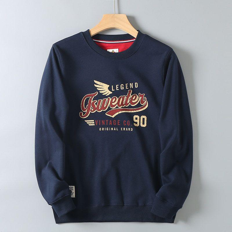 320g Heavyweight American-Style Terry Cotton Pullover Sweatshirt for Men, Spring and Autumn, Vintage Print, Long-Sleeve Casual Top