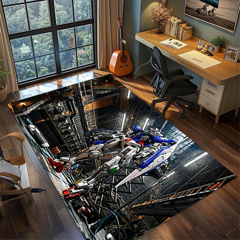 Gundam Bedroom Floor Mat Large Area Non Slip Washable Rug Gamer Room Decor
