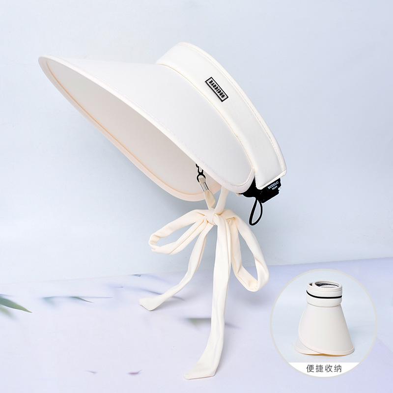 Ice silk ribbon sun protection sun hat uv protection sun hat women's color changing large eaves empty top hat trendy 8261