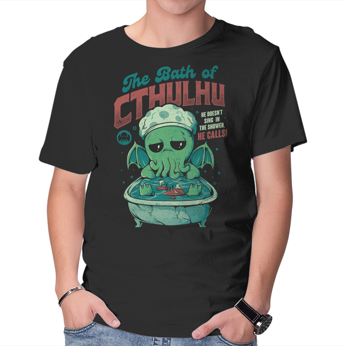 Unisex Crew Neck T-Shirt The Bath Of Cthulhu Graphic Short Sleeve Casual Tee M