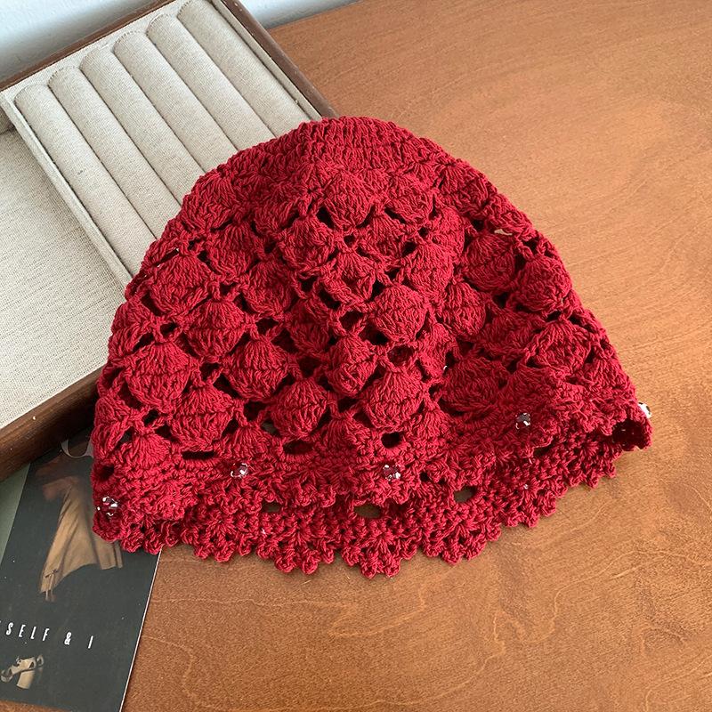 New Versatile Hat Hand Woven Head Hat for Women Spring Hollow Cold Hat Thin Stacked Hat Pullover Hat