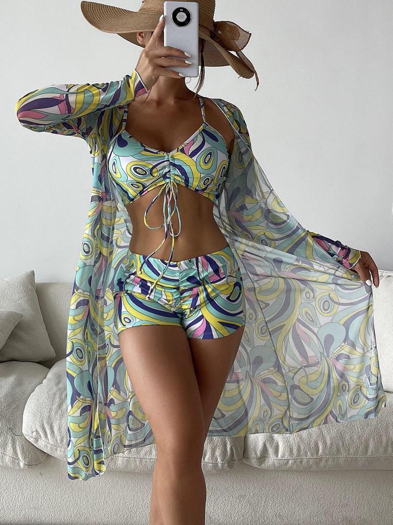 Trendy Floral Three-Piece Women's Bikini Set for Beach Vacation