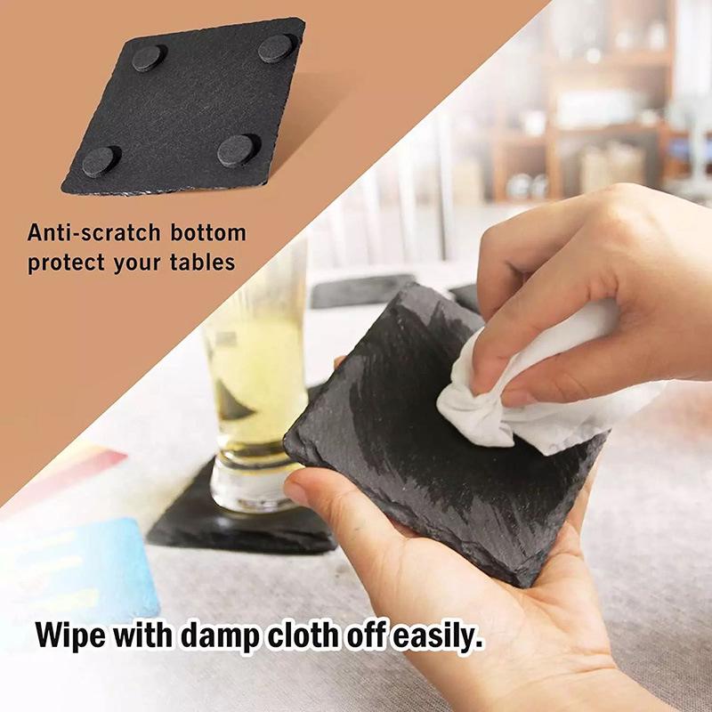 Japanese Slate Natural Rock Coasters - Heat Insulation Pads for Bar & Whiskey