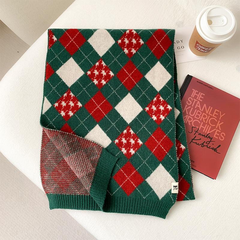 Knitted Scarf Women's Autumn and Winter Korean Version Japanese Versatile Warm Student Christmas Woolen Scarf