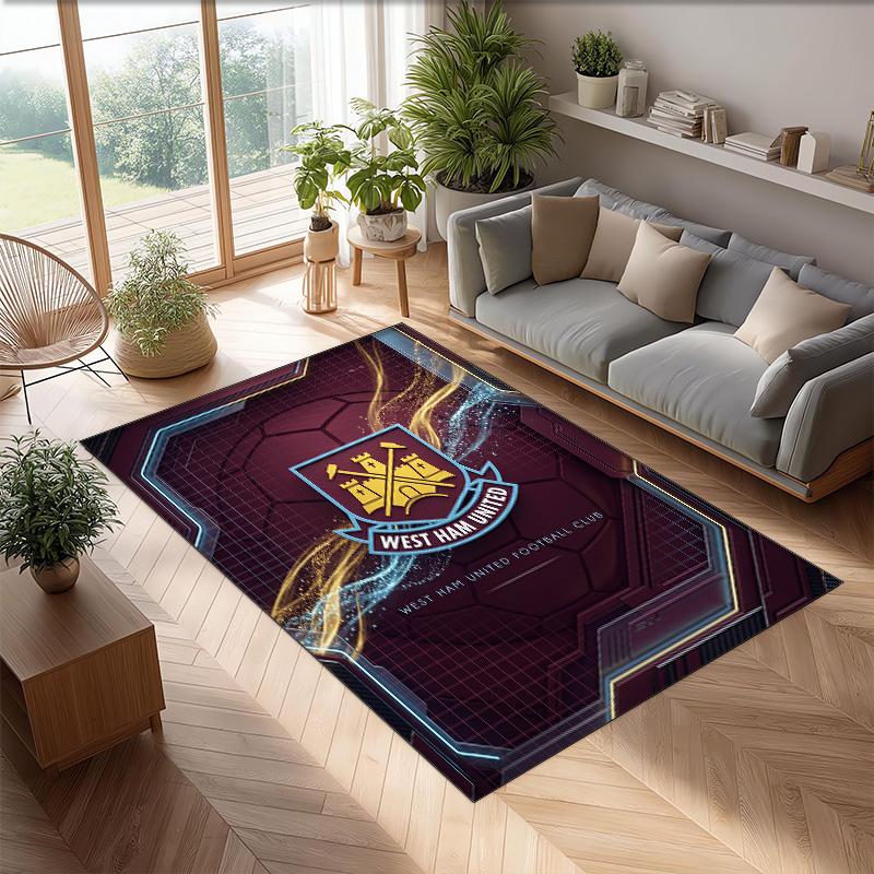 Tappeto in Velluto di Cristallo con Stampa del West Ham United Football, Comodo Assorbente d'Acqua Antiscivolo Tappeto per Pavimenti Interni