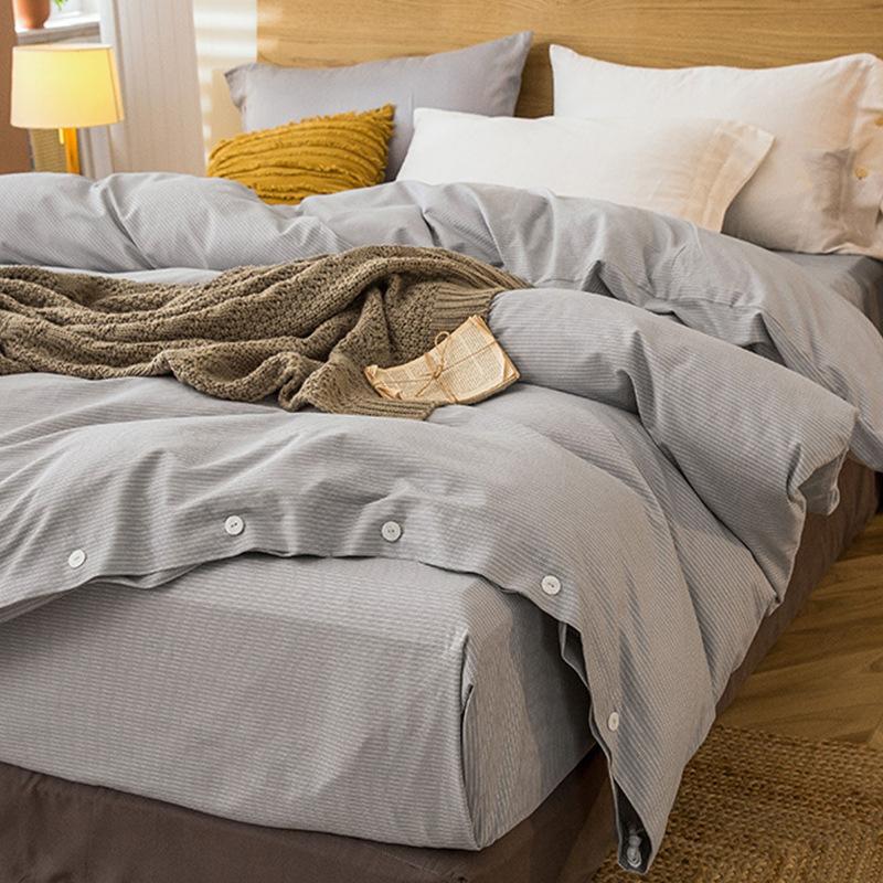 Simple Bed Pure Cotton Polished Four-Piece Cotton Quilt Cover Thickened Warm Bed Sheet 1.8M Double Bed