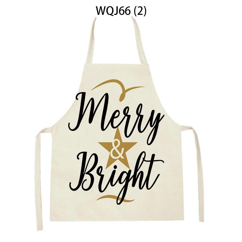 Kitchen Aprons for Women Men Merry Christmas Letters Printed Linen Bibs Household Cleaning Pinafore Home Cooking Apron Delantal