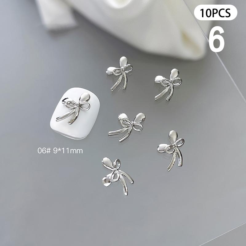10 Pcs Glossy Silver Ribbon Nail Art Charm 3D Metal Alloy Bows Silk Ribbon Nail Decoration Diy Retro Metallic Nail Accessories