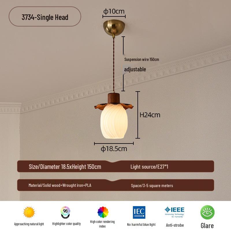 Walnut Retro Chandelier, Eye-Protective Lamp for Chinese Restaurant, Bar, Bedside, or Study.
