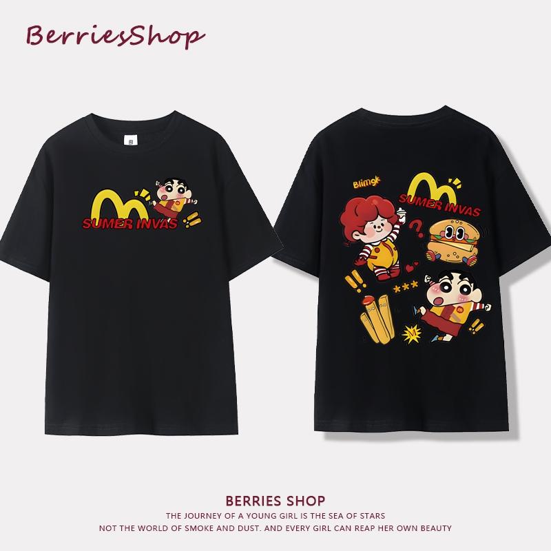 Women's and children's summer cute hamburger print casual loose short sleeved Korean style T-shirt