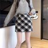 High Waist Retro Woolen Plaid A-line Skirt for Women (Spring/Autumn/Winter)