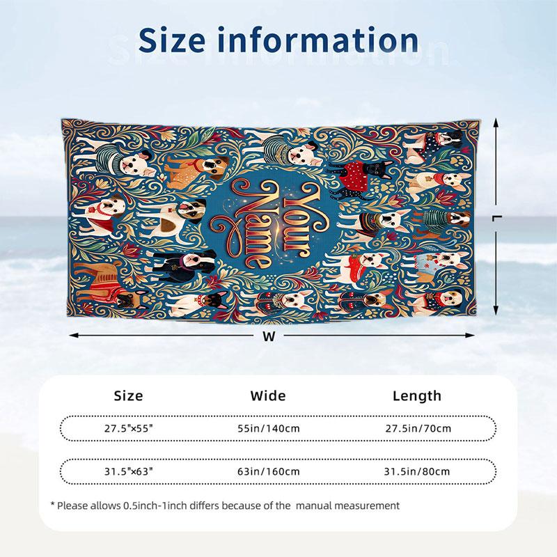 Dog Theme Beach Towel Personalized Custom Name & Text Soft Quick Dry Beach Towel for Swimming Travel