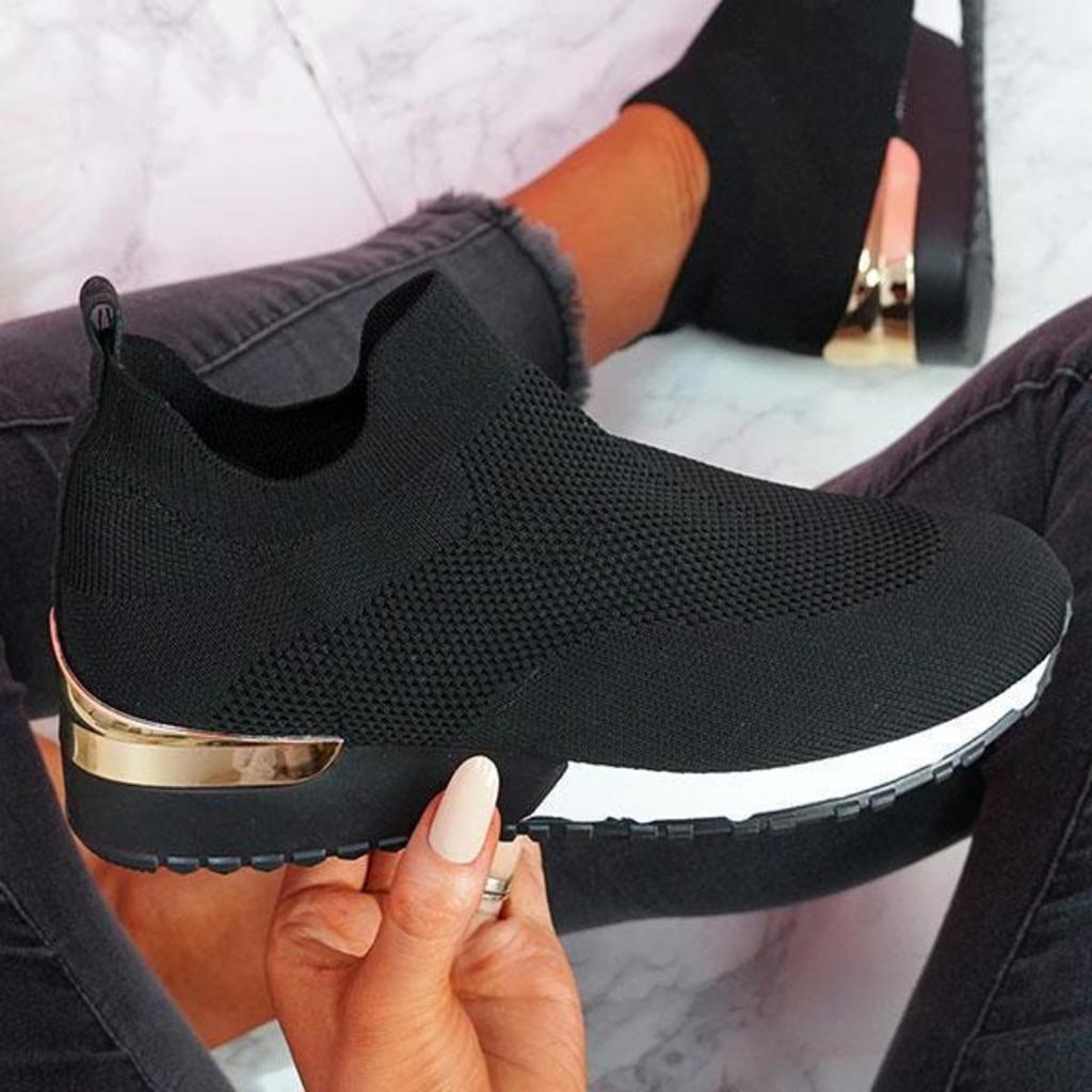 Women Slip-on Fly Knit Sock Sneakers Elastic Breathable Casual Walking Shoes