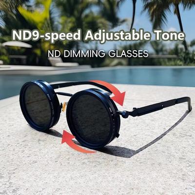 Lunettes de soleil rondes polarisées ND9 à assombrissement réglable Homme Femme Rétro Punk Lunettes de pêche pour homme Nuances d'extérieur UV400