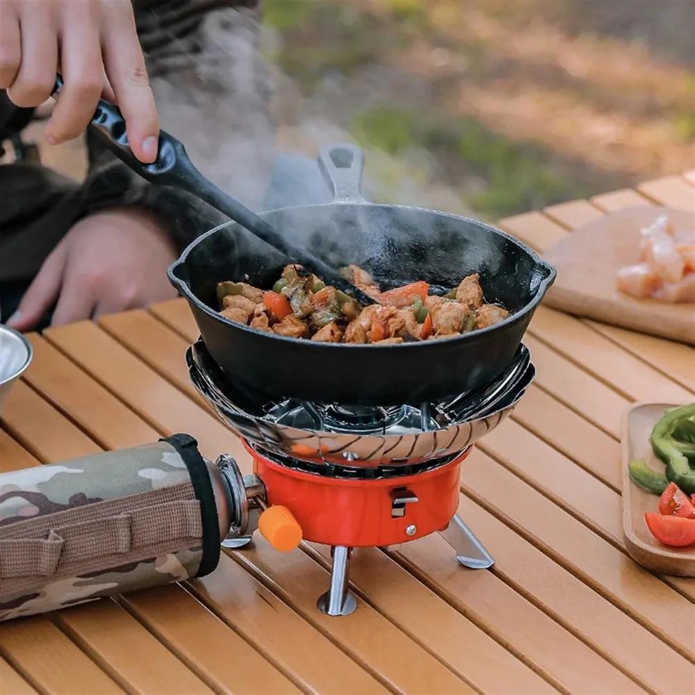 Outdoor Portable Lotus Stove Windproof Folding Small Square Furnace Iron Carbon Steel Material Sealed Gas Valve Camping Stove