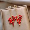 Red Bow Coin Purse Earrings: Silver Needle Retro Snake Lock Studs, New Year High-End Ear Jewelry.