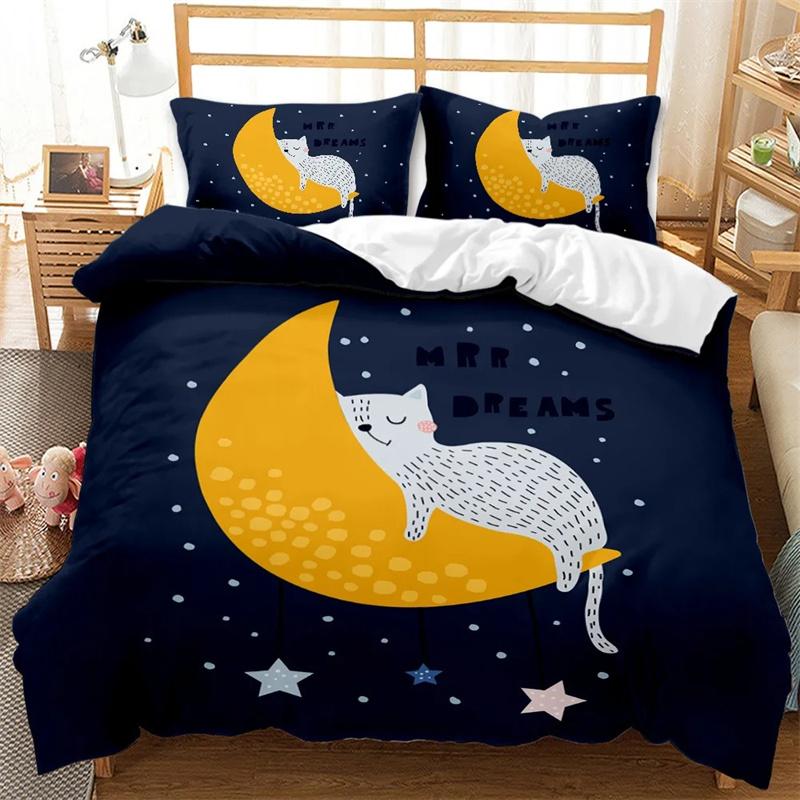 

Cute Cat Cartoon Duvet Cover Kawaii Pet Theme Queen King Size Bedding Set for Girls Kids Room Decor 135x200cm 2pcs