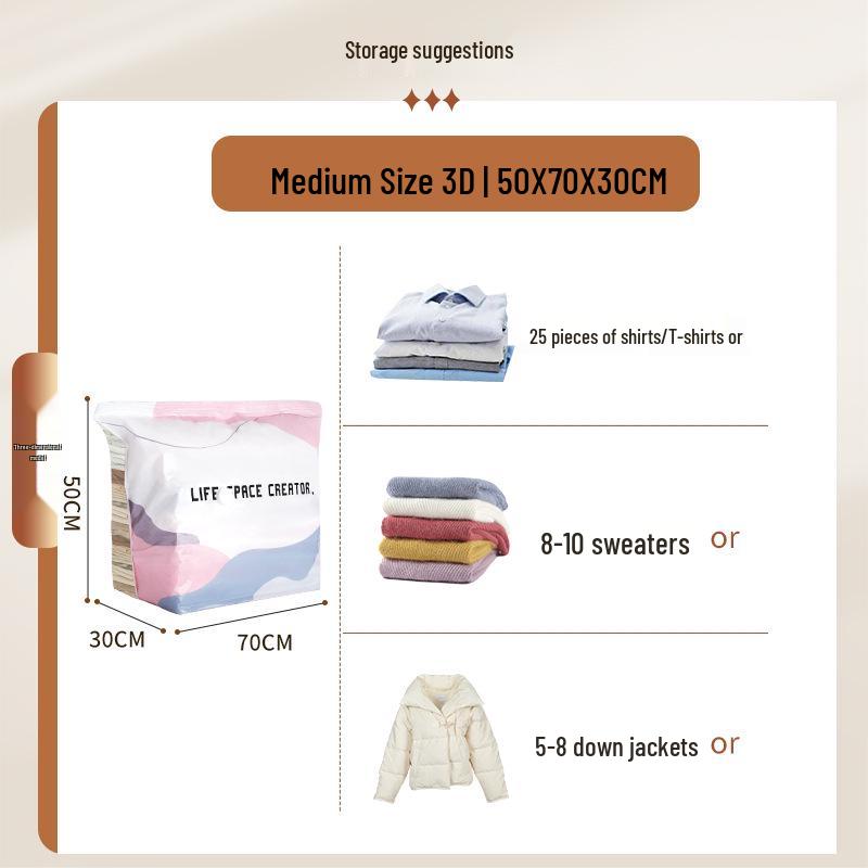 3D Vacuum Compression Bag for Clothes & Quilts - No Pump Needed