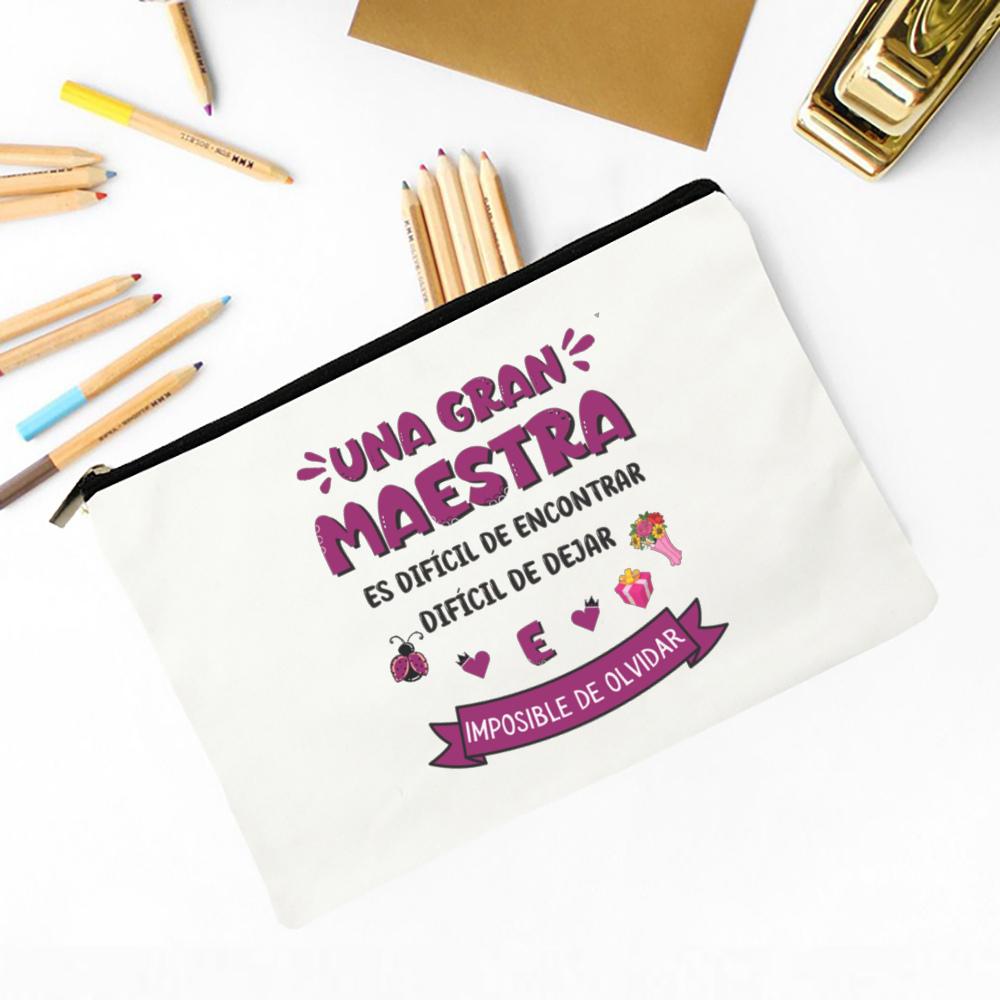 Spanish Printed Makeup Bag Female Travel Neceser Cosmetic Pouch Travel Toiletry Organizer School Pencil Bags Gifts for Teacher
