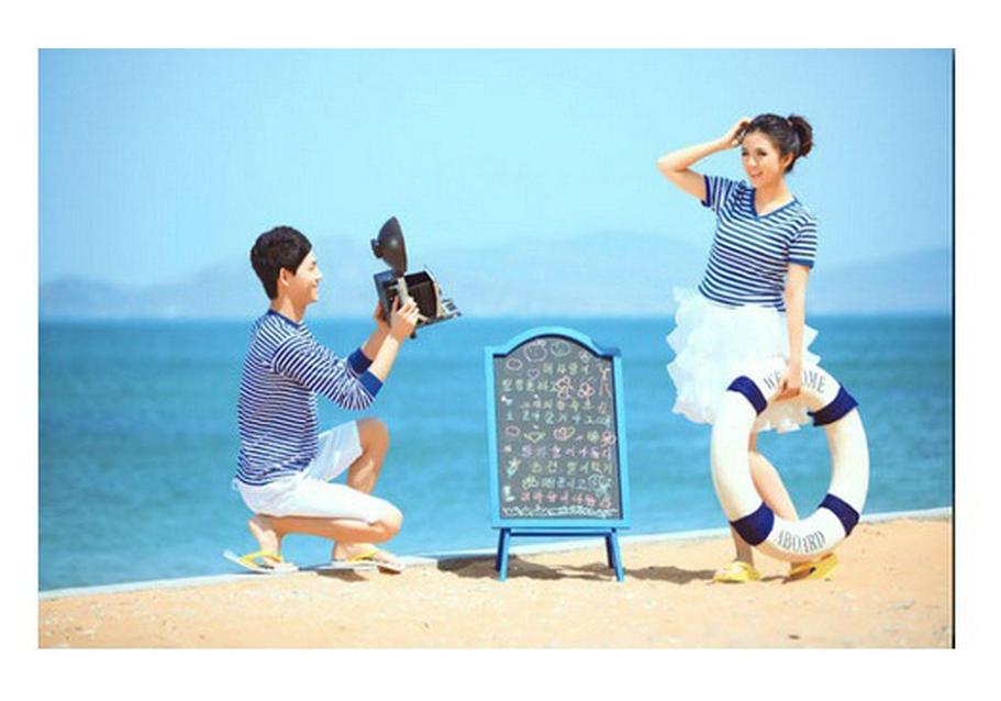 Sailor Striped Blue & White Men's Round Neck T-shirt, Summer Half Sleeve, Couples' Plus Size