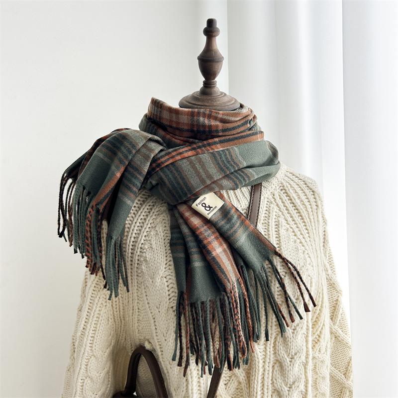 

Британский ретро-шорты шарф женский зимний модный имитация кашемира теплая шаль с бахромой 68*196cm