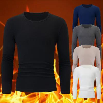 Men's Solid Color Round Neck Warm Long Sleeved Top for Autumn and Winter Comfortable Plus Size Versatile Base Sweatshirt