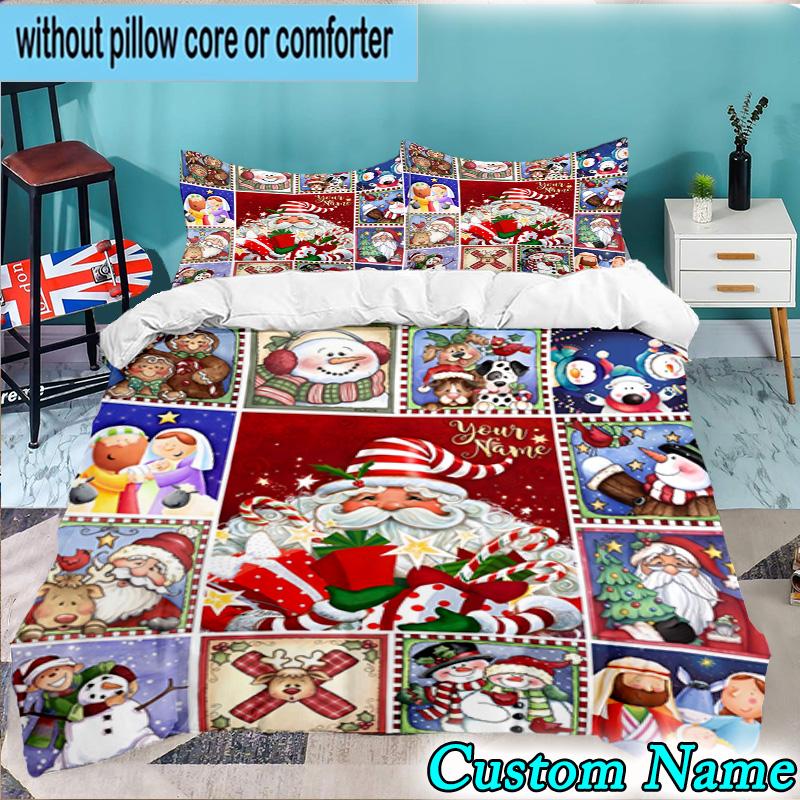 Custom Name 3PCS Santa Snowman Friendship Bedding Set,Including Duvet Cover And 2pcs Pillowcases Perfect for Bedroom,Dormitory,Fan Christmas Gift