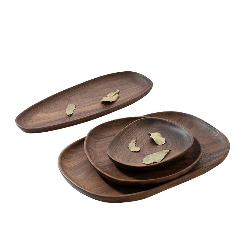 Natural Wooden Irregular Plates Black Walnut Wood Tray Cake Snack Plate Dessert Serving Tray Dishes Wood Utensils Tableware Gifts