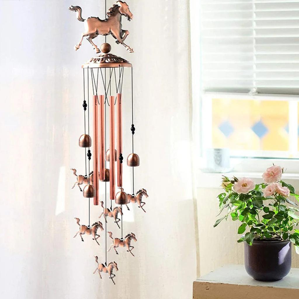 Vintage Copper Horse Windchime Personalized Aluminium Tubes Bell Pendant For Balcony Courtyard