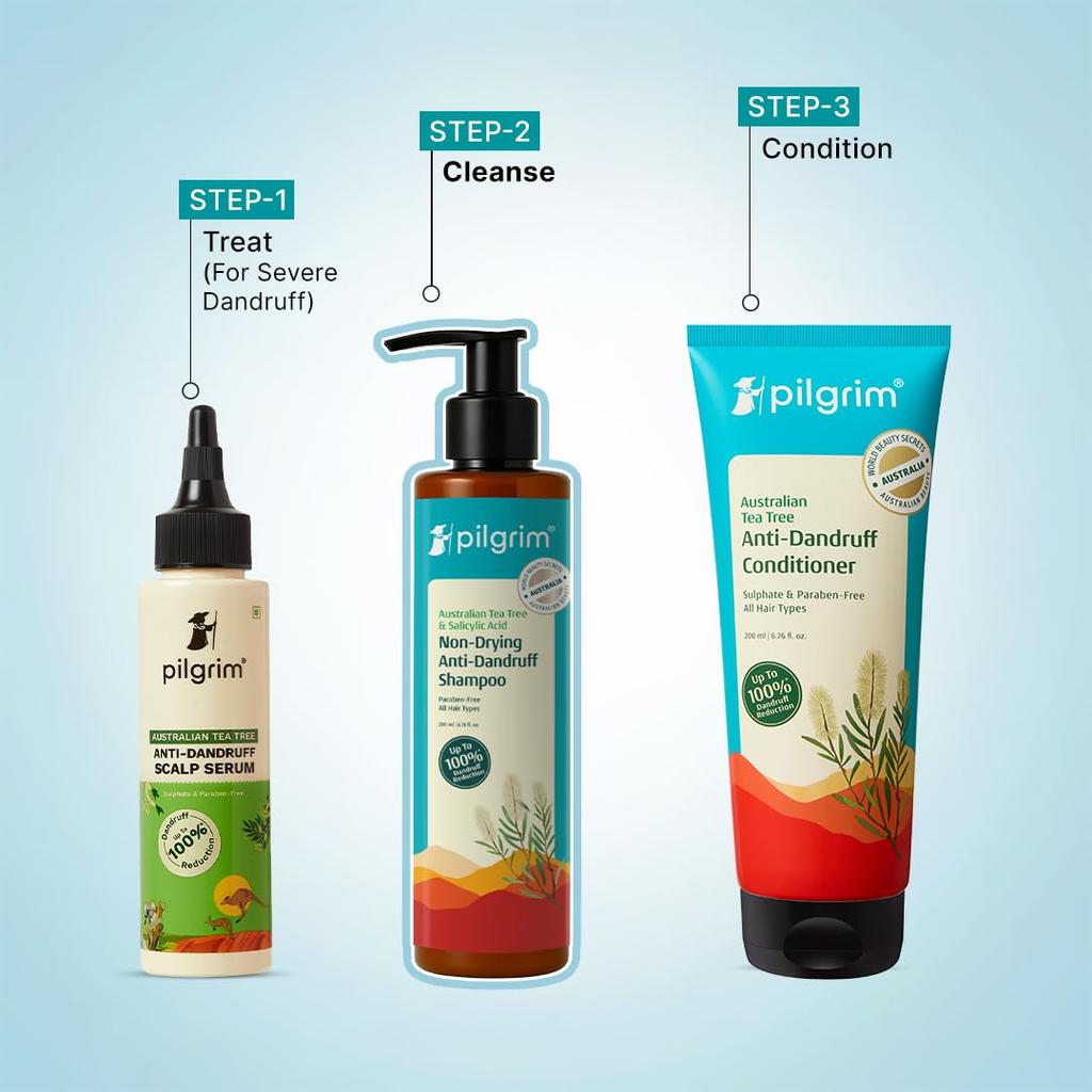 Pilgrim Australian Tea Tree Non-Drying Anti-Dandruff Shampoo 200 Ml X Pack of 2 for Smooth, Strong Hair