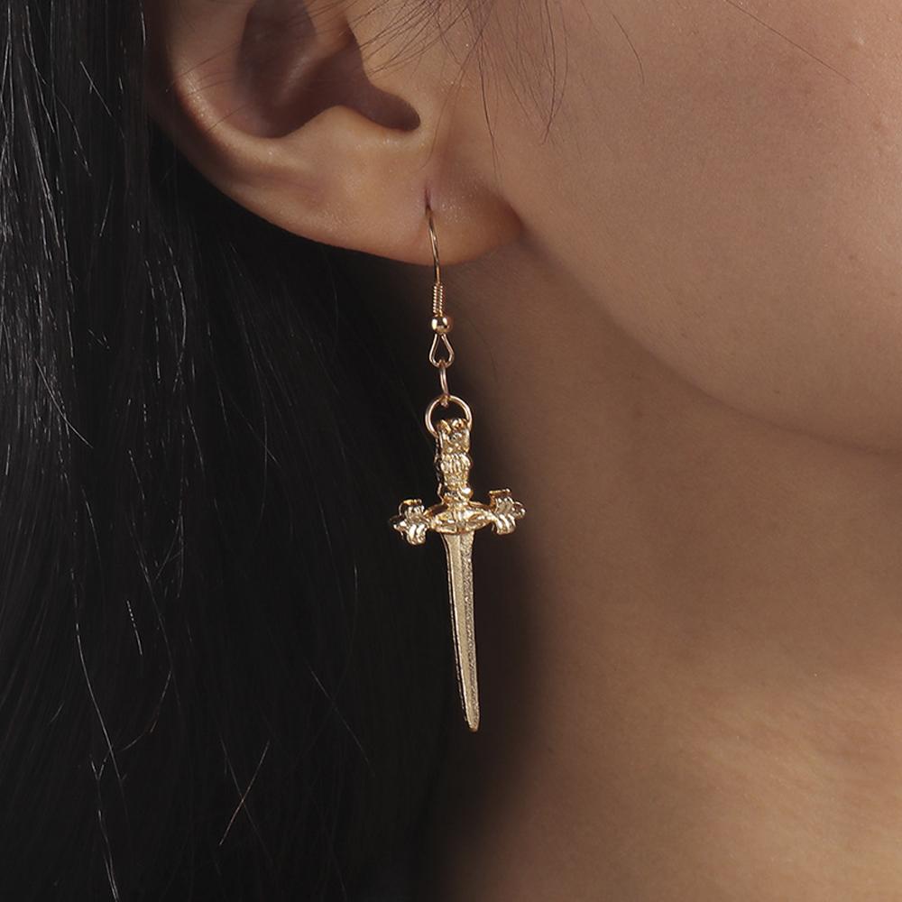 Aihua Gothic Vintage Sword Earrings For Women Man Fashion Punk Rock Party Jewelry Accessories Gift Fantasy Cross Earrings