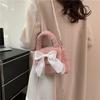 Sweet Bow Women's Faux Fur Shoulder Bags Fashi Pearl Chain Ladies Plush Crossbody Bag Simple Female Fluffy Purse Handbags
