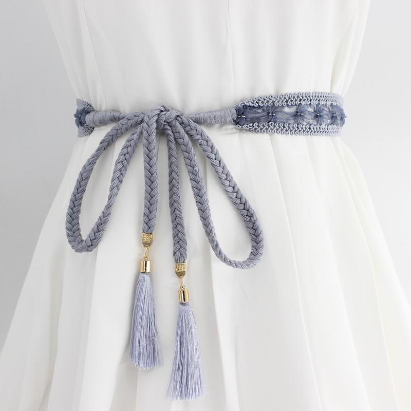 New Women's Knotted Waist Chain: Korean Braided Tassel & Lace Cotton Waist Rope Dress Accessory