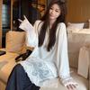 Korean Style Lace Crochet Patchwork Long Sleeve T-Shirt for Women - 2025 Spring/Autumn Casual Sweet Base Layer Top