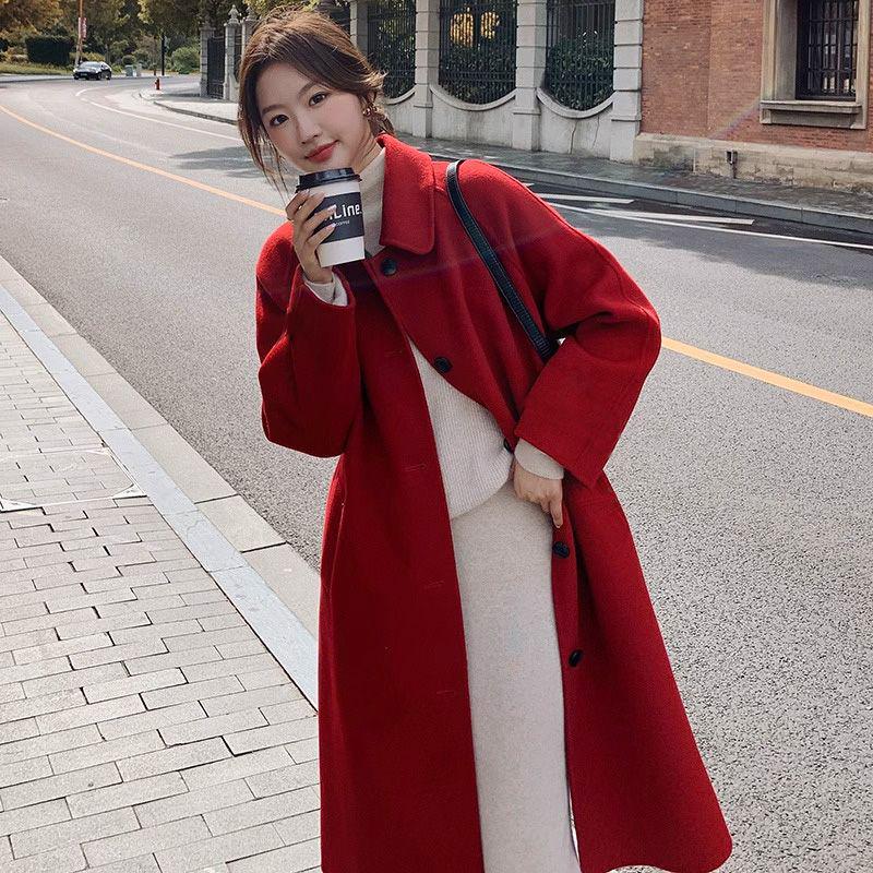 Women's Mid-Length Wool Coat with Doll Collar - 2025 Autumn/Winter Korean Style