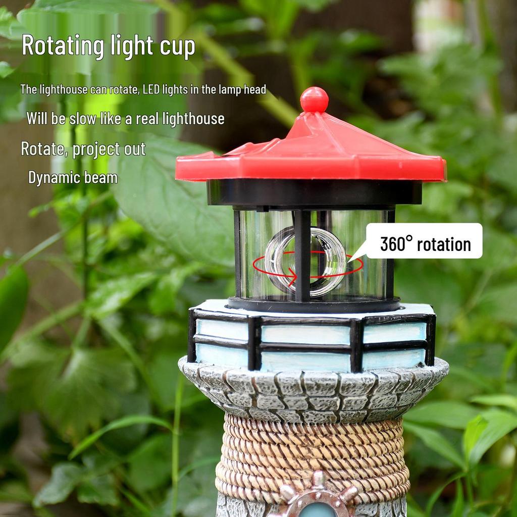 Solar Rotating Lighthouse Resin Decor for Outdoor Landscape and Garden