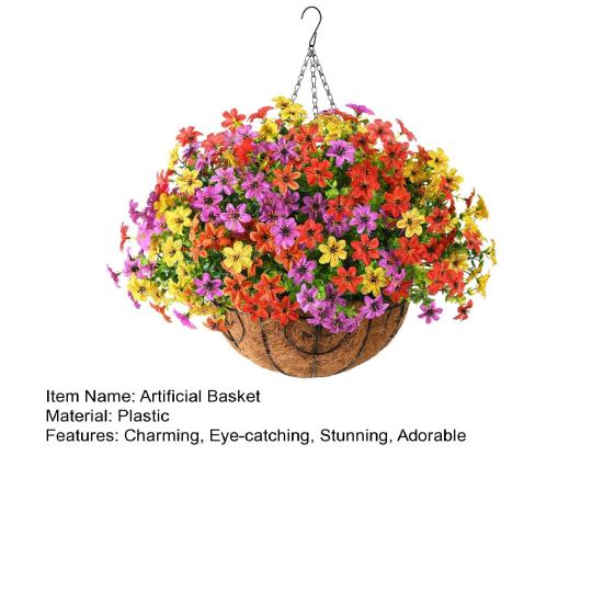 Yousheng Artificial Hanging Flowers Basket UV Resistant Outdoor Fake Hanging Plants Colorful Faux Silk Flowers Eucalyptus In Basket for Porch Patio