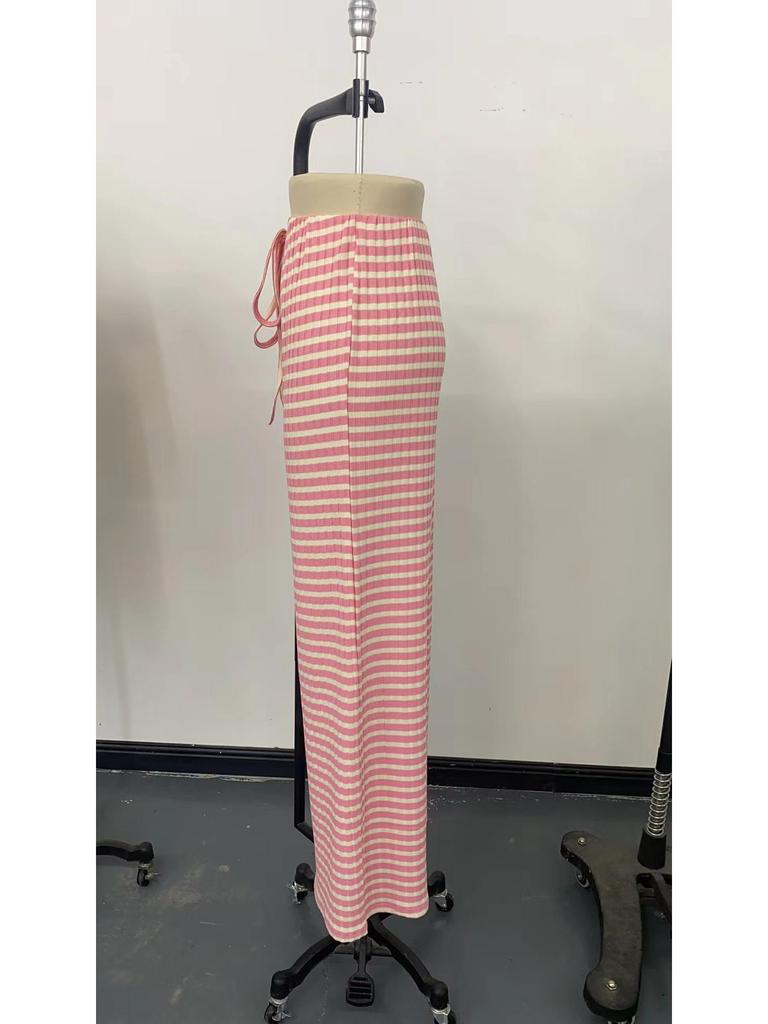2026 Women's Casual Striped Cotton Pants with Elastic Waist and Drawstring